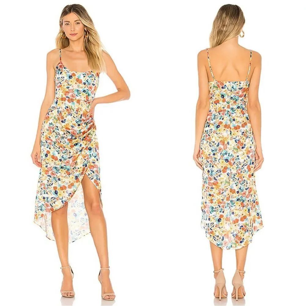NWT Lovers + Friends Deja Midi White Dress Floral Tank Asymmetrical Size M